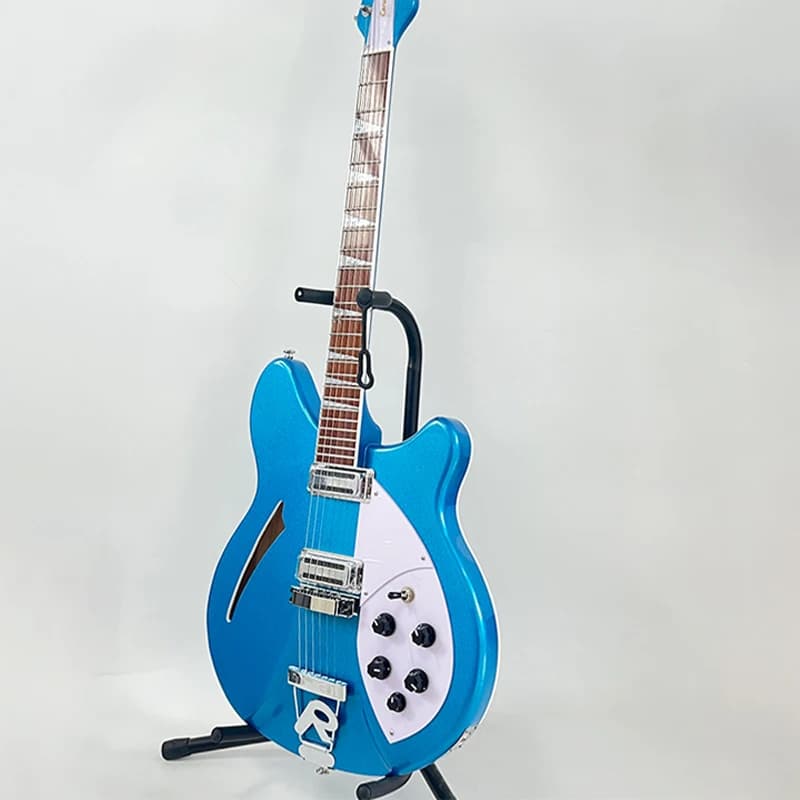 Blue Silver Sparkle Electric Guitar, Semi-Hollow, Stainless Steel Round-Head Frets, HH Pickups, Rosewood Fingerboard, 24 Frets, Free Shipping