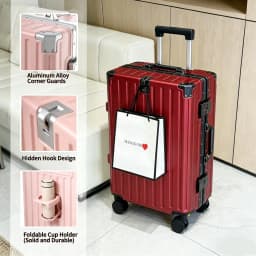 20" Carry On Suitcase Airline Approved, PC Hard Shell Luggage With Aluminum Frame, Spinner Wheels, Built-In Cup Holder, Travel Travel Suitcase