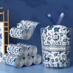 1roll 50pcs Lavender Scented Thickened Large Drawstring Trash Bags, High-Density Polyethylene Material, Tear-Resistant Printed Hand-Carry Cleaning Garbage Bags, Multi-Purpose Disposable Storage Bags, Suitable For Kitchen, Bathroom, Bedroom, Living Room