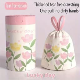 1roll 50pcs Lavender Scented Thickened Large Drawstring Trash Bags, High-Density Polyethylene Material, Tear-Resistant Printed Hand-Carry Cleaning Garbage Bags, Multi-Purpose Disposable Storage Bags, Suitable For Kitchen, Bathroom, Bedroom, Living Room