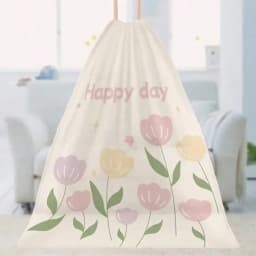 1roll 50pcs Lavender Scented Thickened Large Drawstring Trash Bags, High-Density Polyethylene Material, Tear-Resistant Printed Hand-Carry Cleaning Garbage Bags, Multi-Purpose Disposable Storage Bags, Suitable For Kitchen, Bathroom, Bedroom, Living Room