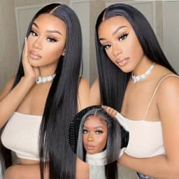 7x6 Straight Glueless Wigs Human Hair Pre-Plucked Pre-Cut 200% Density Frontal Wigs Brazilian Human for Beginners Natural Color