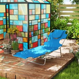 Outdoor Recliner Portable Adjustable with Face Groove Light Blue