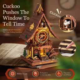 ROKR Wooden 3D Puzzle Cuckoo Clock Mechanical Model Building Kit 435 Pieces DIY Craft Kit with 2 Light for Home Decor Brain Teasers Jigsaw Toys for Adults Teens