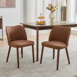 Dining Chairs Set Of 4, Boucle Upholstered Fabric Dining Chair With Wood Legs, Farmhouse Accent Chairs With Wing Backrest For D