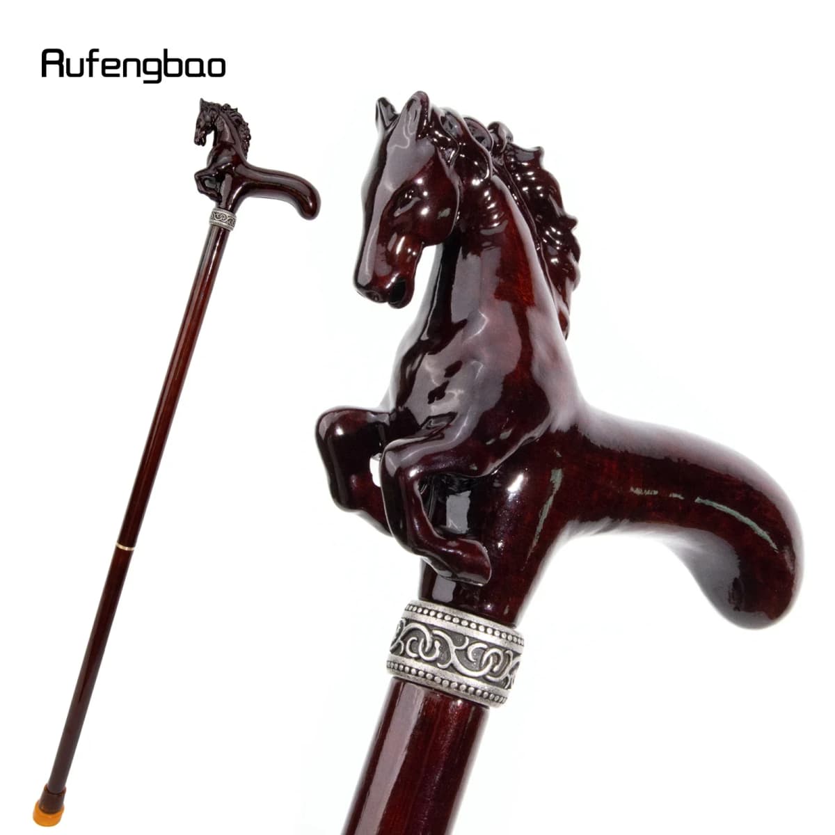 Brown Horse Wooden Fashion Walking Stick Decorative Cospaly Cane Halloween Wood Mace Crutch  Wand Crosier 96cm