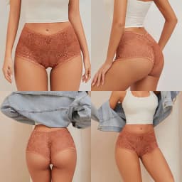 FINETOO 8Pcs/Set Women Mid‑Rise Lace Boyshort Panties Floral Hollow‑Out Sheer Lace Briefs Stretch Breathable Ladies Underwear Soft Comfy Multi‑Color Pack Lace Underpants for Daily Casual Wear S‑XL