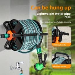 Rugged Garden Hose Reel with Collapsible Handle, Tool-Free Installation, Compact Design Saves Space, Compatible with Standard Faucets, Suitable for Yard or Garage Cleaning