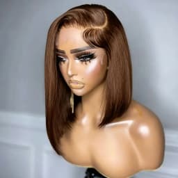 220% Density #4 Brown Straight Short Bob Wig 13x4 HD Transparent Lace Bob Wigs Brazilian Human Hair Wig Pre plucked For Woman