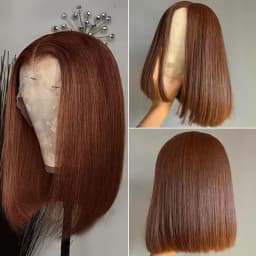 220% Density #4 Brown Straight Short Bob Wig 13x4 HD Transparent Lace Bob Wigs Brazilian Human Hair Wig Pre plucked For Woman