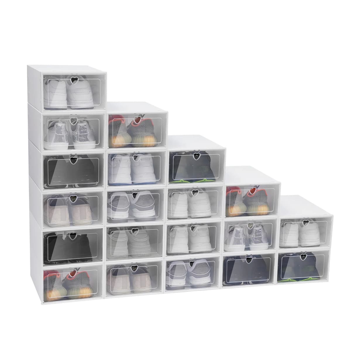 20PCS Foldable Heart-Shaped Shoe Box Transparent Plastic Shoes Storage Case DIY Dustproof Home Storage Container 23*33*14cm