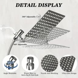 Bathroom Rainfall Shower Head 8/10/12" Square With Adjustable Extension Arm, High Pressure Shower Head, Ultra Thin Rainfall Bath Shower With Silicone Nozzle, Three Function Handheld Showerhead