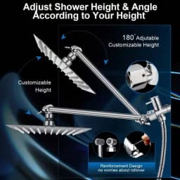 Bathroom Rainfall Shower Head 8/10/12" Square With Adjustable Extension Arm, High Pressure Shower Head, Ultra Thin Rainfall Bath Shower With Silicone Nozzle, Three Function Handheld Showerhead