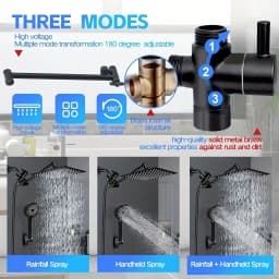 Bathroom Rainfall Shower Head 8/10/12" Square With Adjustable Extension Arm, High Pressure Shower Head, Ultra Thin Rainfall Bath Shower With Silicone Nozzle, Three Function Handheld Showerhead