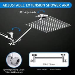 Bathroom Rainfall Shower Head 8/10/12" Square With Adjustable Extension Arm, High Pressure Shower Head, Ultra Thin Rainfall Bath Shower With Silicone Nozzle, Three Function Handheld Showerhead