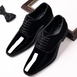 Men's Oxford Shoes Lace up Formal High Gloss Low Top Square Toe Suit Tuxedo Dress Shoes for Business Casual Shoe for Mens