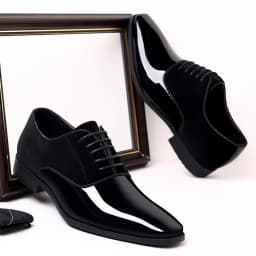 Men's Oxford Shoes Lace up Formal High Gloss Low Top Square Toe Suit Tuxedo Dress Shoes for Business Casual Shoe for Mens