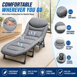 Cot For Adults,Folding Camping Bed With 6Level Adjustable Backrest,Heavy Duty Reclining Sleeping Cot With Mattress And Pillow,O