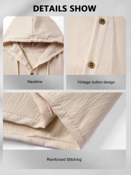 Men Hooded Button Down Shirt With Wrinkle Textured Long Sleeve Hoodie Jacket Drawstring Hood Casual Loose Open Front Shacket
