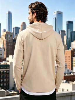 Men Hooded Button Down Shirt With Wrinkle Textured Long Sleeve Hoodie Jacket Drawstring Hood Casual Loose Open Front Shacket