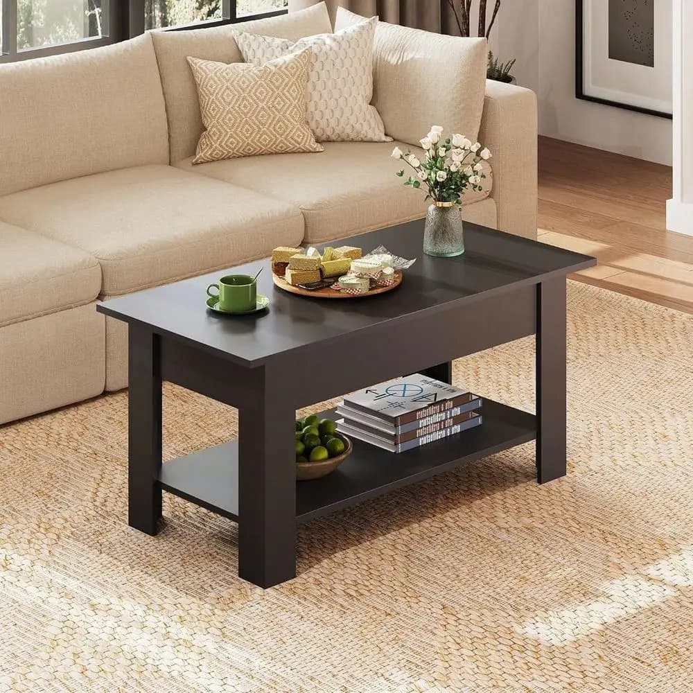 Inch Lift Top Coffee Table With Hidden Storage Compartment Open Shelf, Rustic Wood Coffee Table With Storage For Living Room, A