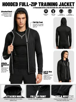 Men's 4 Piece Workout Set, T-Shirt Shorts Leggings Hoodie, Lightweight Quick Dry Breathable Gym Set, Ships from US
