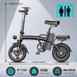 Folding Electric Bike for Adults 500W Brushless Motor Removable Battery 14" All‑Terrain Fat Tire 3 Riding Modes Foldable Ebike for Urban Commute