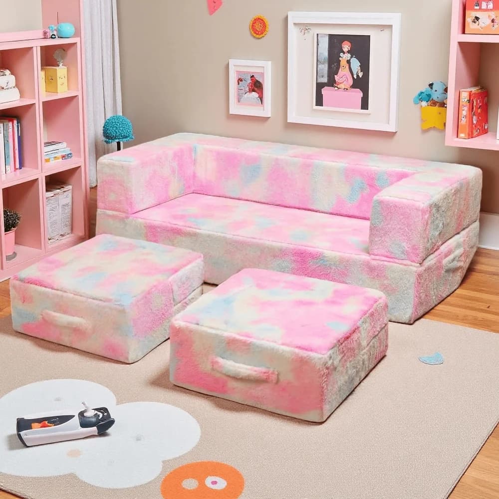 Wider Seating Couch, 3In1 Convertible Play Couch, Convertible Folding Sofa, Modular Play Couch HighDensity Foam For Playroom