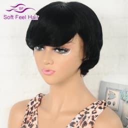 Chic Pixie Cut Human Hair Wigs With Bangs Full Machine Made Layered Straight Curly Human Hair Wigs For Women