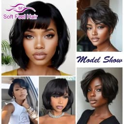 Chic Pixie Cut Human Hair Wigs With Bangs Full Machine Made Layered Straight Curly Human Hair Wigs For Women