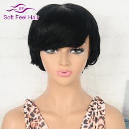 Chic Pixie Cut Human Hair Wigs With Bangs Full Machine Made Layered Straight Curly Human Hair Wigs For Women