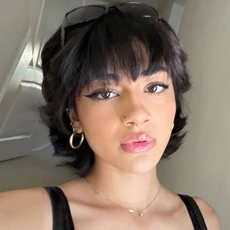 Chic Pixie Cut Human Hair Wigs With Bangs Full Machine Made Layered Straight Curly Human Hair Wigs For Women