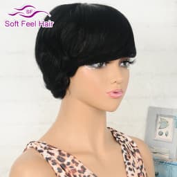 Chic Pixie Cut Human Hair Wigs With Bangs Full Machine Made Layered Straight Curly Human Hair Wigs For Women