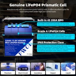 US Stock 12V 320Ah Grade A LiFePO4 Battery Pack APP Control 8000+ Deep Cycles Built-in 4S 200A Smart BMS 12.8V Rechargeable Lithium Iron Phosphate Battery for RV Solar Home Energy Storage Golf Cart Battery