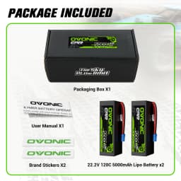 OVONIC 6S Hard Case LiPo Battery 22.2V 5000mAh 120C with EC5 Plug for RC Car RC Truck Airplane Helicopter Boat Car Racing RC Hobby (2 Packs)