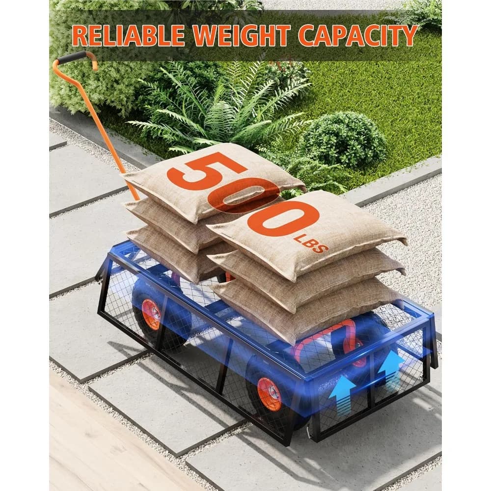 Garvee Steel Garden Cart, Heavy Duty 500 Lbs Capacity, With Removable Mesh Sides Utility Metal Wagon Perfect For Garden Farm Yard 180° Rotating Handle