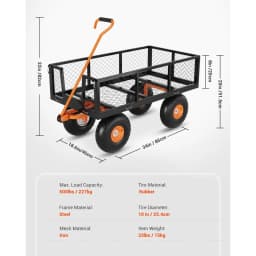 Garvee Steel Garden Cart, Heavy Duty 500 Lbs Capacity, With Removable Mesh Sides Utility Metal Wagon Perfect For Garden Farm Yard 180° Rotating Handle