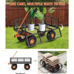 Garvee Steel Garden Cart, Heavy Duty 500 Lbs Capacity, With Removable Mesh Sides Utility Metal Wagon Perfect For Garden Farm Yard 180° Rotating Handle