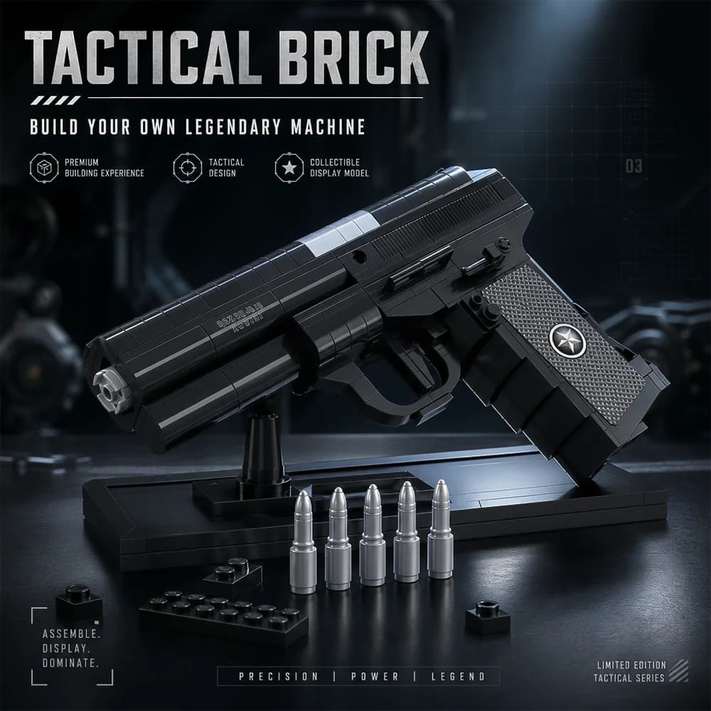 DIY Assembled Pistol Building Blocks 327 Pieces Simulation Handgun Model Simulated Bullet Accessories Non‑shooting Puzzle Toy Home Decor Surprise Holiday Gift For Boys Teens Halloween Birthday Christmas