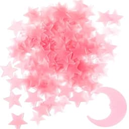 Glow in the Dark Stars for Room Decor, Plastic Luminous Fluorescent, Pink, 100 Stars 1 Moon with Adhesive Pads, 3D Ceiling Wall