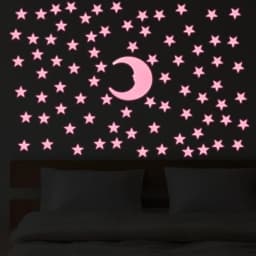 Glow in the Dark Stars for Room Decor, Plastic Luminous Fluorescent, Pink, 100 Stars 1 Moon with Adhesive Pads, 3D Ceiling Wall