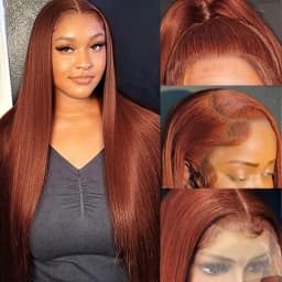 TIMOPOL 13x4 HD Transparent Lace Frontal Human Hair Wig, Vibrant 350 Ginger‑Orange Straight Texture, Pre‑Plucked Hairline with Baby Hair for Women