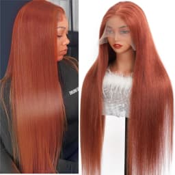 TIMOPOL 13x4 HD Transparent Lace Frontal Human Hair Wig, Vibrant 350 Ginger‑Orange Straight Texture, Pre‑Plucked Hairline with Baby Hair for Women