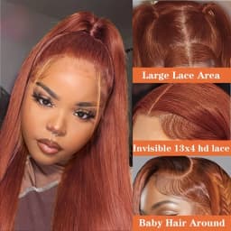 TIMOPOL 13x4 HD Transparent Lace Frontal Human Hair Wig, Vibrant 350 Ginger‑Orange Straight Texture, Pre‑Plucked Hairline with Baby Hair for Women
