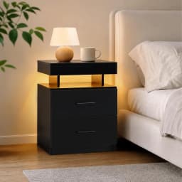 Black Nightstands set of 2 LED Night Stand with 2 Fabric Drawer for Bedroom | Nightstands with App-Controlled Adjustable LED Lights, Night Stand with Storage Shelf ,Modern Bedside Table for Bedroom
