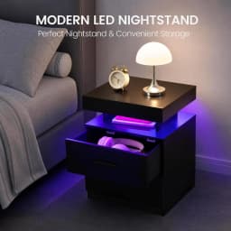 Black Nightstands set of 2 LED Night Stand with 2 Fabric Drawer for Bedroom | Nightstands with App-Controlled Adjustable LED Lights, Night Stand with Storage Shelf ,Modern Bedside Table for Bedroom