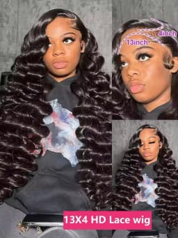 38 40 Inch Human Hair Wig 13x4 HD Loose Deep Wave Pre Plucked Wet And Wavy Curly Human Hair For Women With Baby Hair Natural Black Color