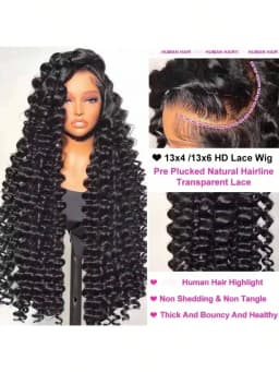 38 40 Inch Human Hair Wig 13x4 HD Loose Deep Wave Pre Plucked Wet And Wavy Curly Human Hair For Women With Baby Hair Natural Black Color