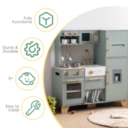 Robud Wooden Play Kitchen Playset Bean Green Toy for Kids Toddlers Preschool Gift for Girls Boys Age 3+