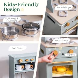 Robud Wooden Play Kitchen Playset Bean Green Toy for Kids Toddlers Preschool Gift for Girls Boys Age 3+